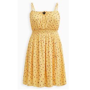 Torrid Yellow Print Mini Gauze Smocked Waist Dress
